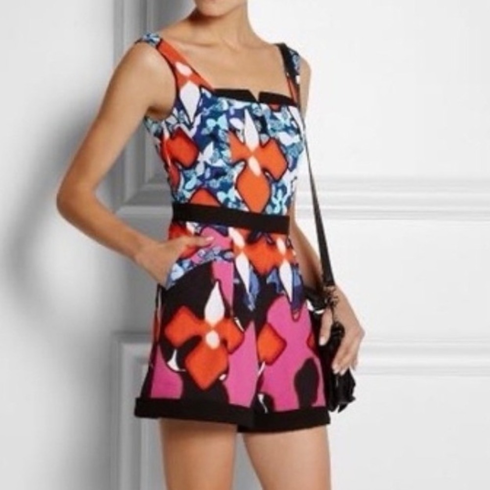 PETER PILOTTO Women's Size 4 Colorful Floral Print Sleeveless Romper Pockets - Picture 2 of 9